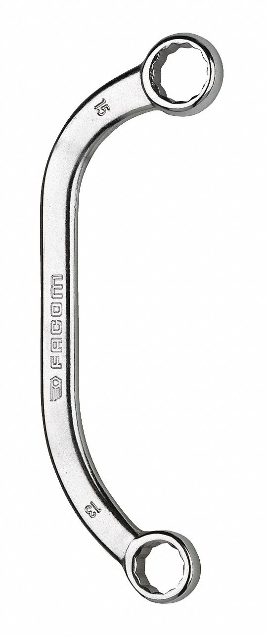 BOX END WRENCH, SATIN, 13 MM/15 MM HEAD SIZE, 7 1/2 IN OVERALL L, OFFSET