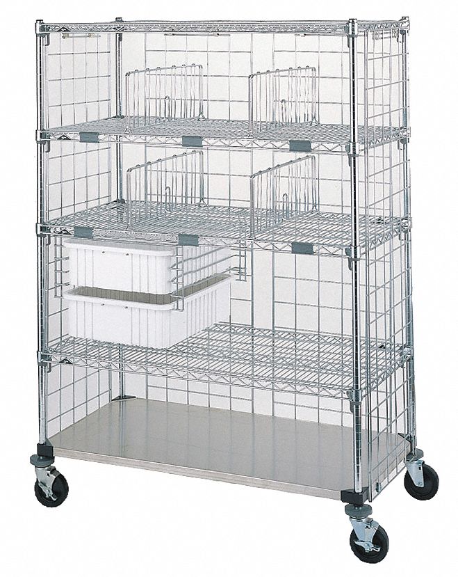 Medical Exchange Cart: Steel, (2) Swivel/(2) Swivel with Brake, 0 Drawers, 5 Shelves