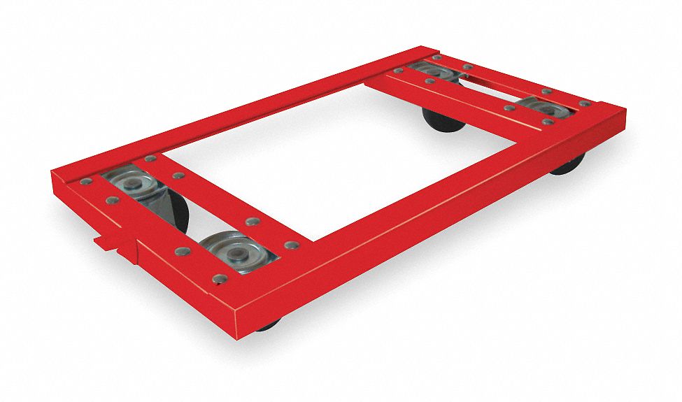 OPEN-DECK STEEL GENERAL PURPOSE DOLLY, 2,000 LB LOAD CAPACITY, SOLID IRON, RED