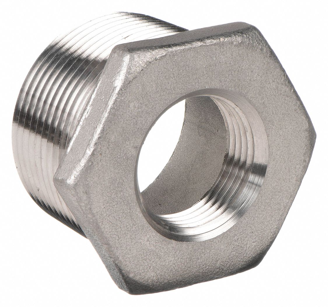 HEX BUSHING: 316 STAINLESS STEEL, 2 IN X 1 IN FITTING, MALE NPT X FEMALE NPT, CLASS 150