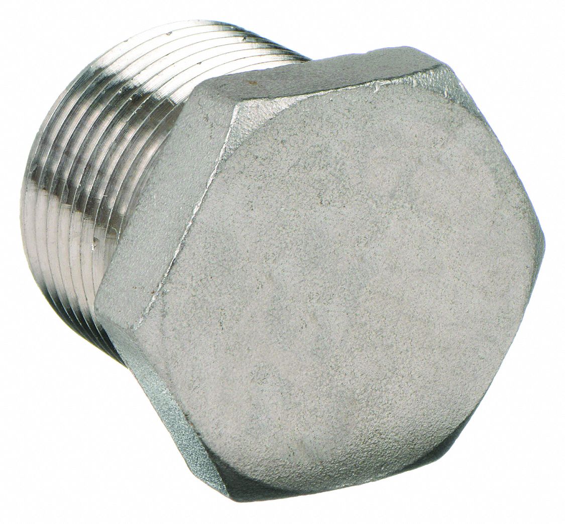 HEX HEAD PLUG: 316L STAINLESS STEEL, ¼ IN FITTING, MALE NPT, CLASS 150, 23 MM OVERALL LG