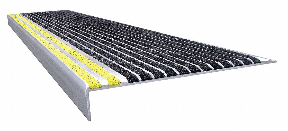 STAIR TREAD,BLK/YLW,60 INW,EXTRUDED ALUM