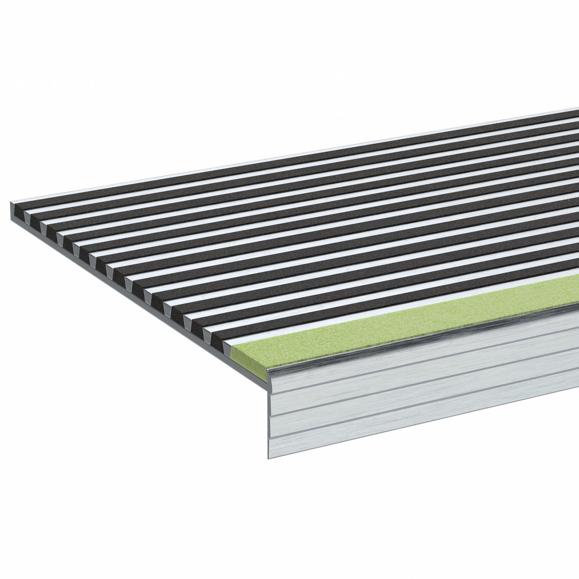 Stair Tread Cover: Multi-Strip Grit, Aluminum, Adhesive- & Fastener-Installed, 9 in Dp, 36 in Wd