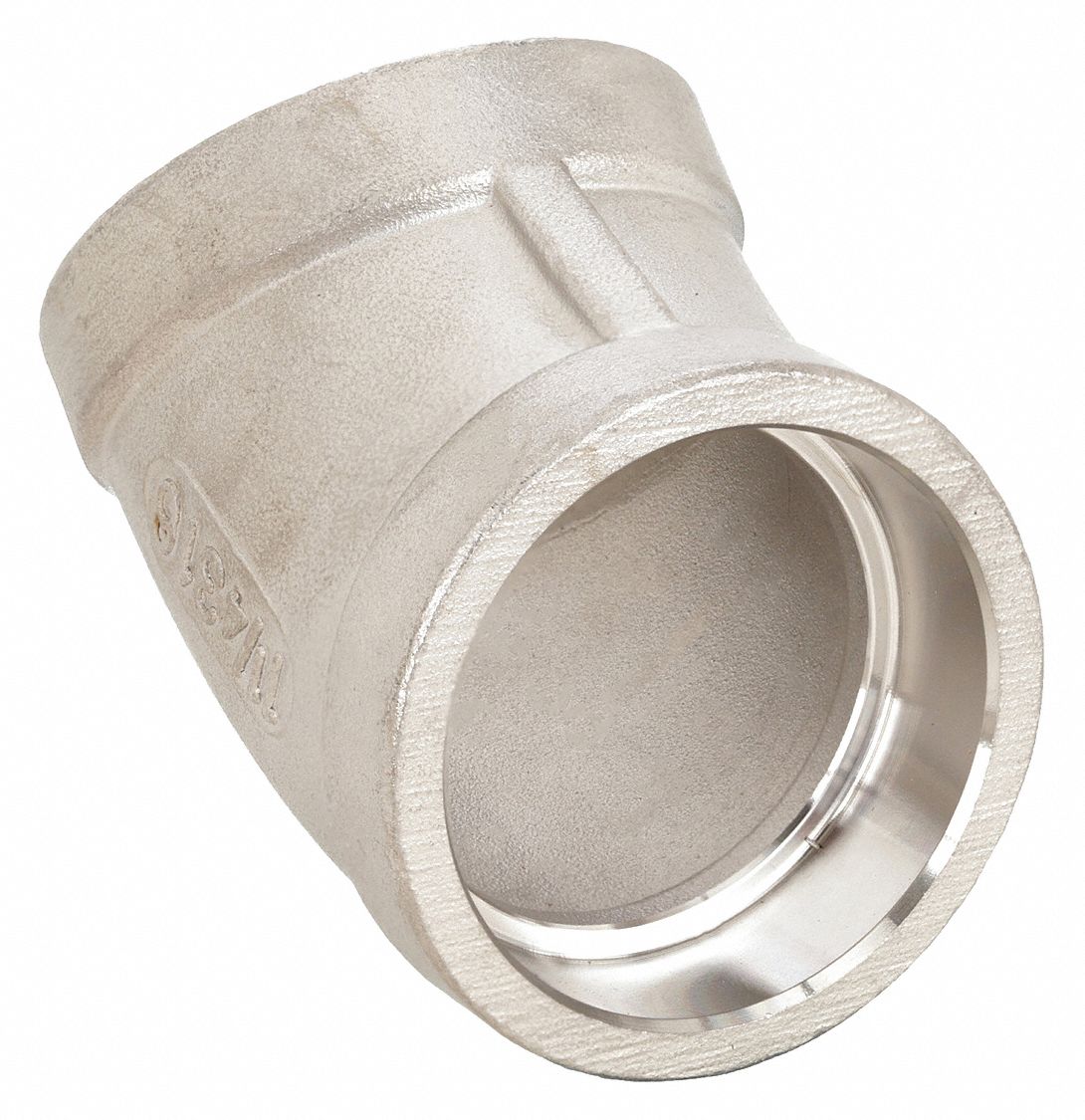 45° Elbow: 316 Stainless Steel, 1 1/4 in x 1 1/4 in Fitting Pipe Size, Female x Female, Class 150