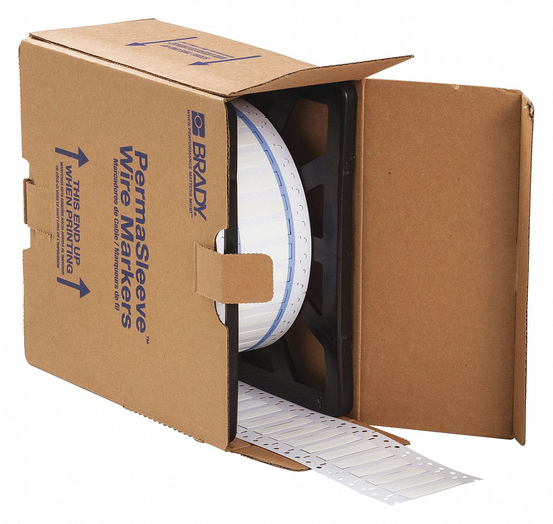 Sleeve Label: 1/4 in x 2 in, Polyolefin, White (Matte), For 8 AWG to 16 AWG Wire Gauge