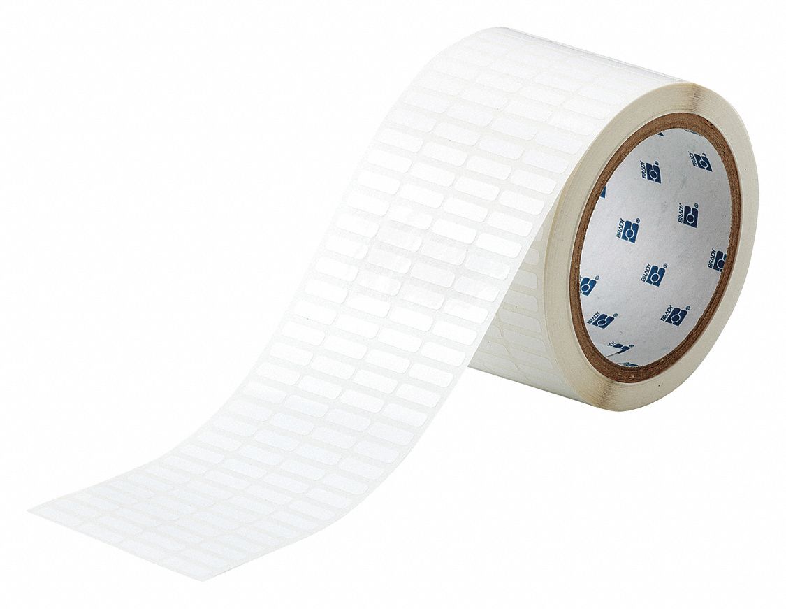 Pre-Cut Label Stock Roll: 13/64 in x 21/32 in, Acrylic, Aggressive Adhesive/Permanent Adhesive