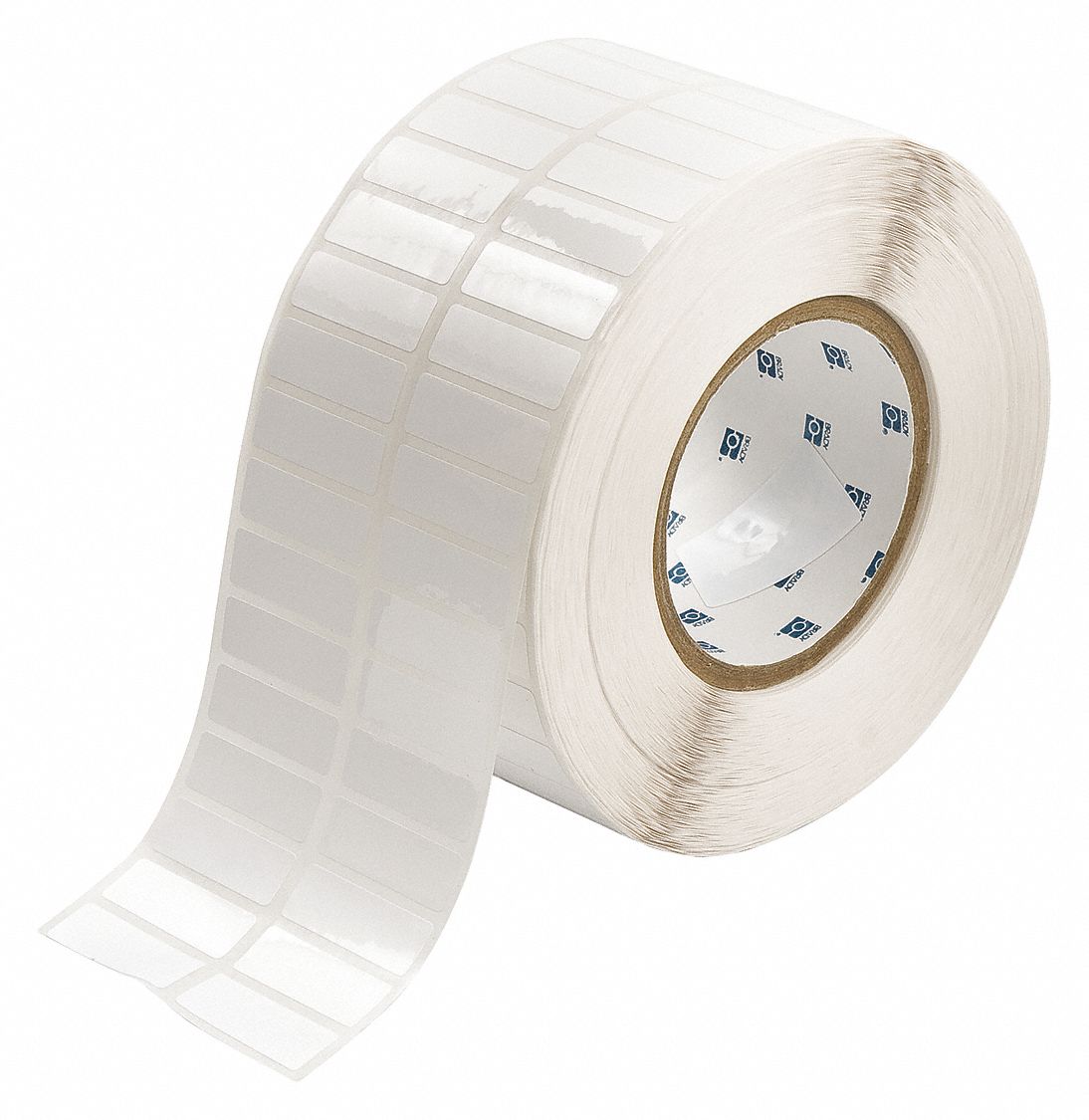 Pre-Cut Label Stock Roll: 1/2 in x 1 1/2 in, Acrylic, Aggressive Adhesive/Permanent Adhesive