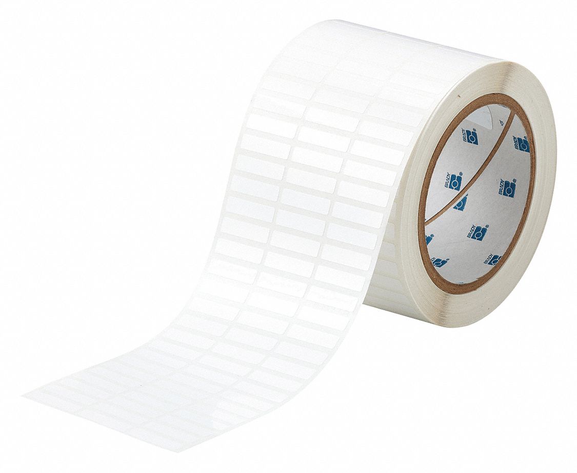 Pre-Cut Label Stock Roll: 1/4 in x 1 in, Acrylic, Aggressive Adhesive/Permanent Adhesive