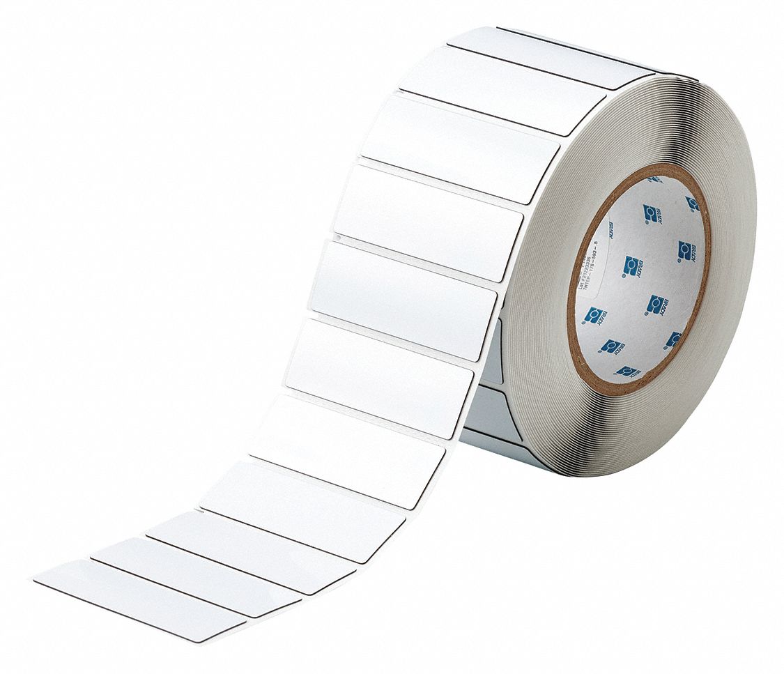 Pre-Cut Label Stock Roll: 1 in x 3 in, Polyester, White (Gloss), 500 Labels per Roll