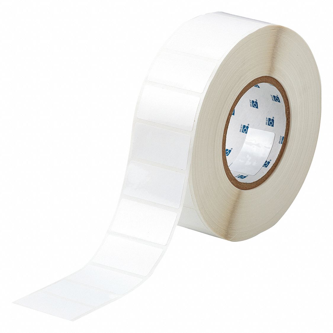 PRECUT LABEL ROLL, 1 IN X 2 IN, 2 13/64 IN, POLYESTER, WHITE, 3,000 PK