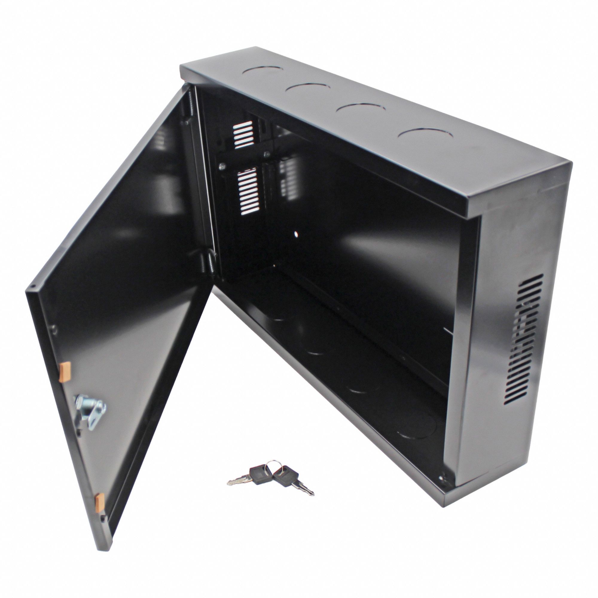 Network Cabinet: 2 Rack Units, 13 3/4 in x 21 1/4 in x 5 in, Black Powder Coated, Steel