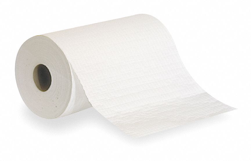 Shop Towel Roll, 9 in, White, PK 6 Grainger