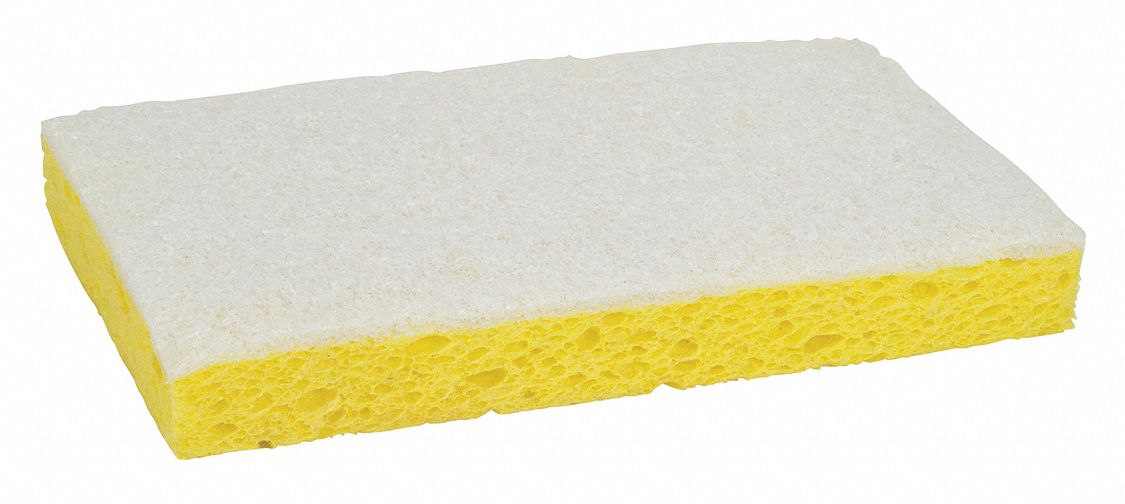 Scrubber Sponge: Cellulose/Fiber/Mineral/Resin, 6 1/8 in Lg, 3 5/8 in Wd, 3/4 in Ht, 20 PK