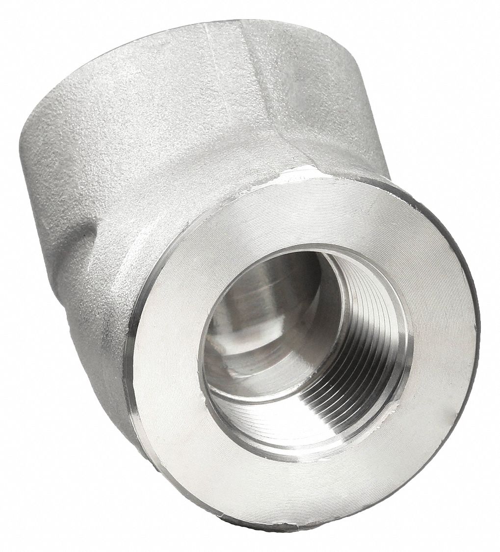 45 °  ELBOW: 304 STAINLESS STEEL, ½ IN X ½ IN FITTING, FEMALE NPT X FEMALE NPT, ELBOW