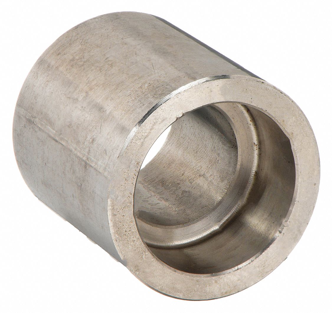Half Coupling: 304 Stainless Steel, 1 in x 1 in Fitting Pipe Size, Female x Female, Class 3000