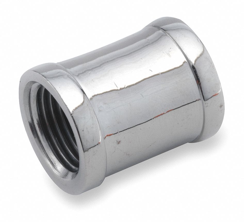 GRAINGER APPROVED Chrome Plated Brass Coupling, FNPT, 3/8 in Pipe Size