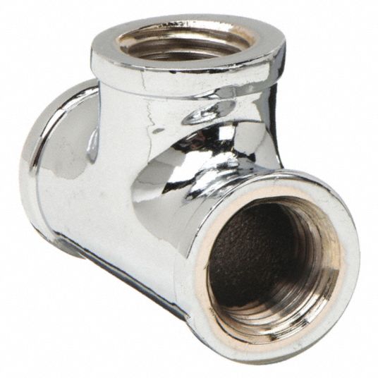 Chrome-Plated Brass, 1/4 in x 1/4 in x 1/4 in Fitting Pipe Size, Tee -  2UED7