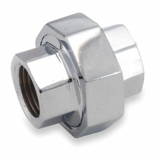 GRAINGER APPROVED Chrome Plated Brass Union, FNPT, 1/2 in Pipe Size, 1 ...