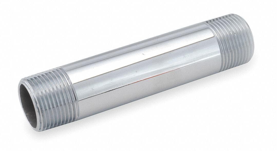 GRAINGER APPROVED 1/2 in x 3 in Chrome Plated Brass Pipe Nipple, Pipe