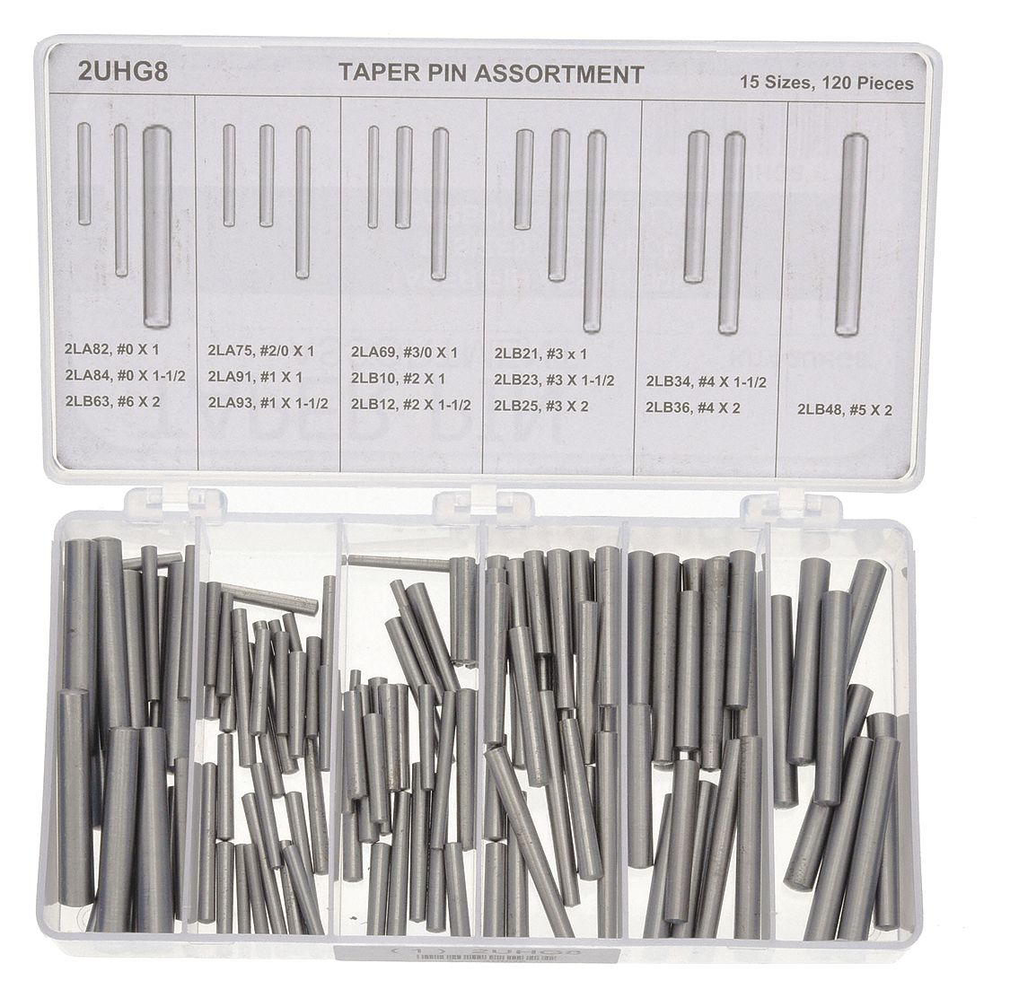 Taper, Low Carbon Steel, Pin Assortment 2UHG8TPKIT15120 Grainger