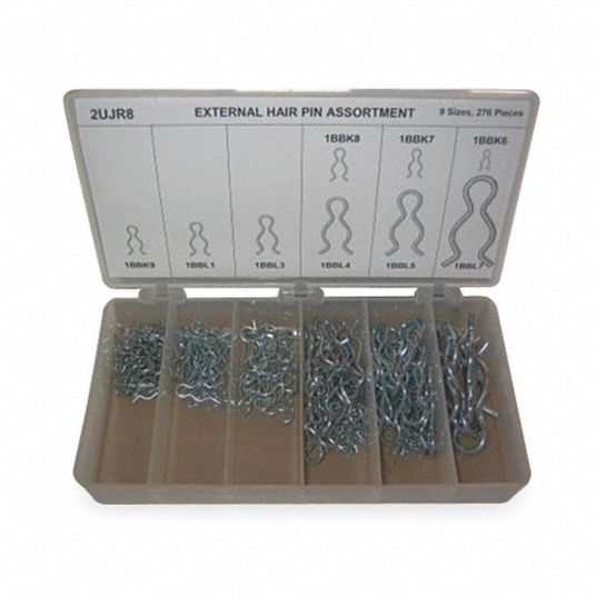 Grainger Approved Carbon Steel Cotter Hairpin Pin Assortment Sizes 9 Zinc Fastener Finish 