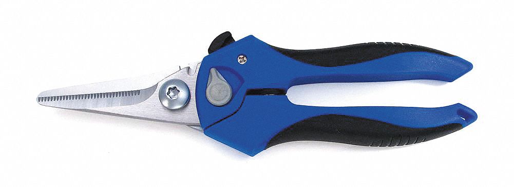 Shears: Right-Hand, 8 in Overall Lg, Straight, Stainless Steel, Rounded, Blue