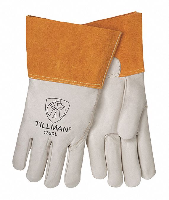 WELDING GLOVES, STRAIGHT THUMB, STRAIGHT CUFF PREMIUM, WHT COWHIDE, 1350, MIG, TAN