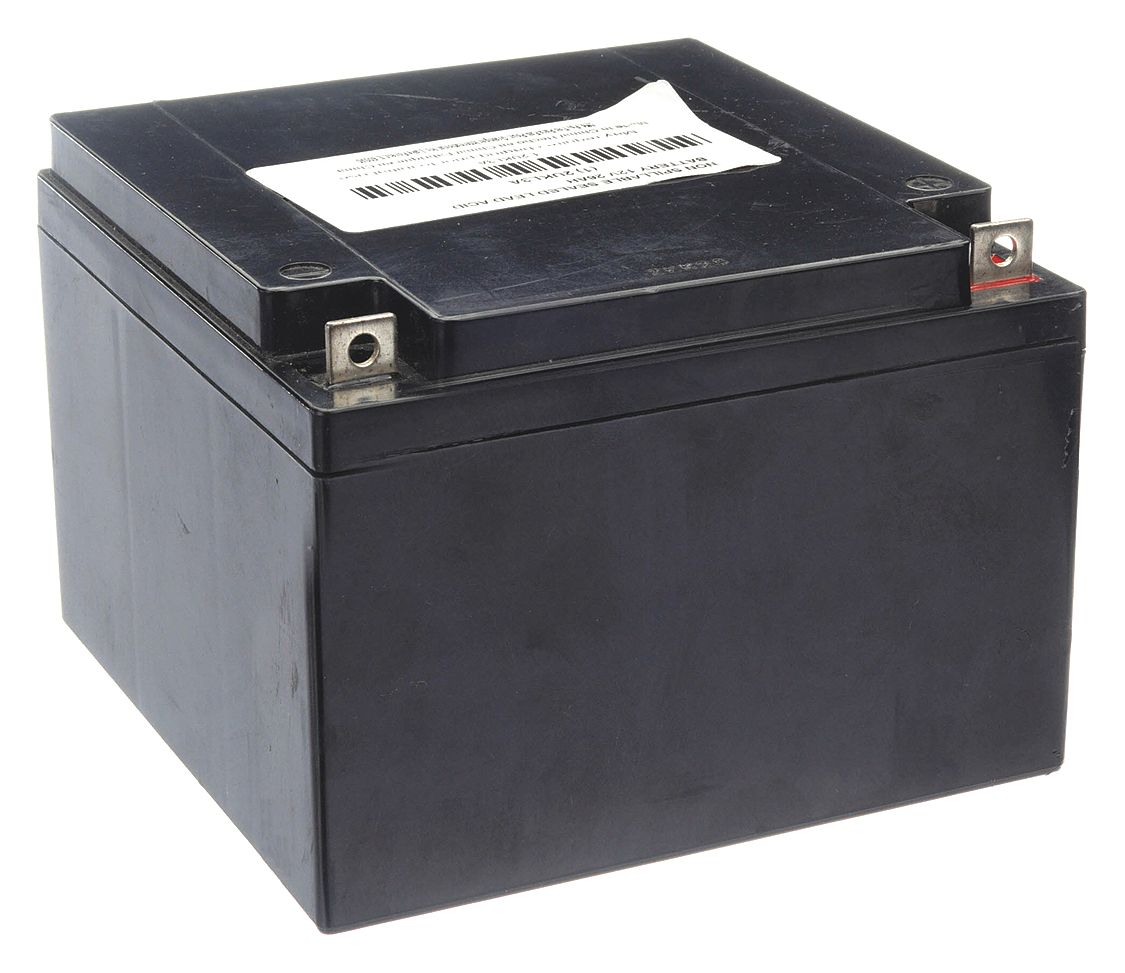 Sealed Lead Acid Battery: 12V DC, 24 Ah Capacity, 4.96 in Ht, 6.61 in Wd, 6.97 in Dp