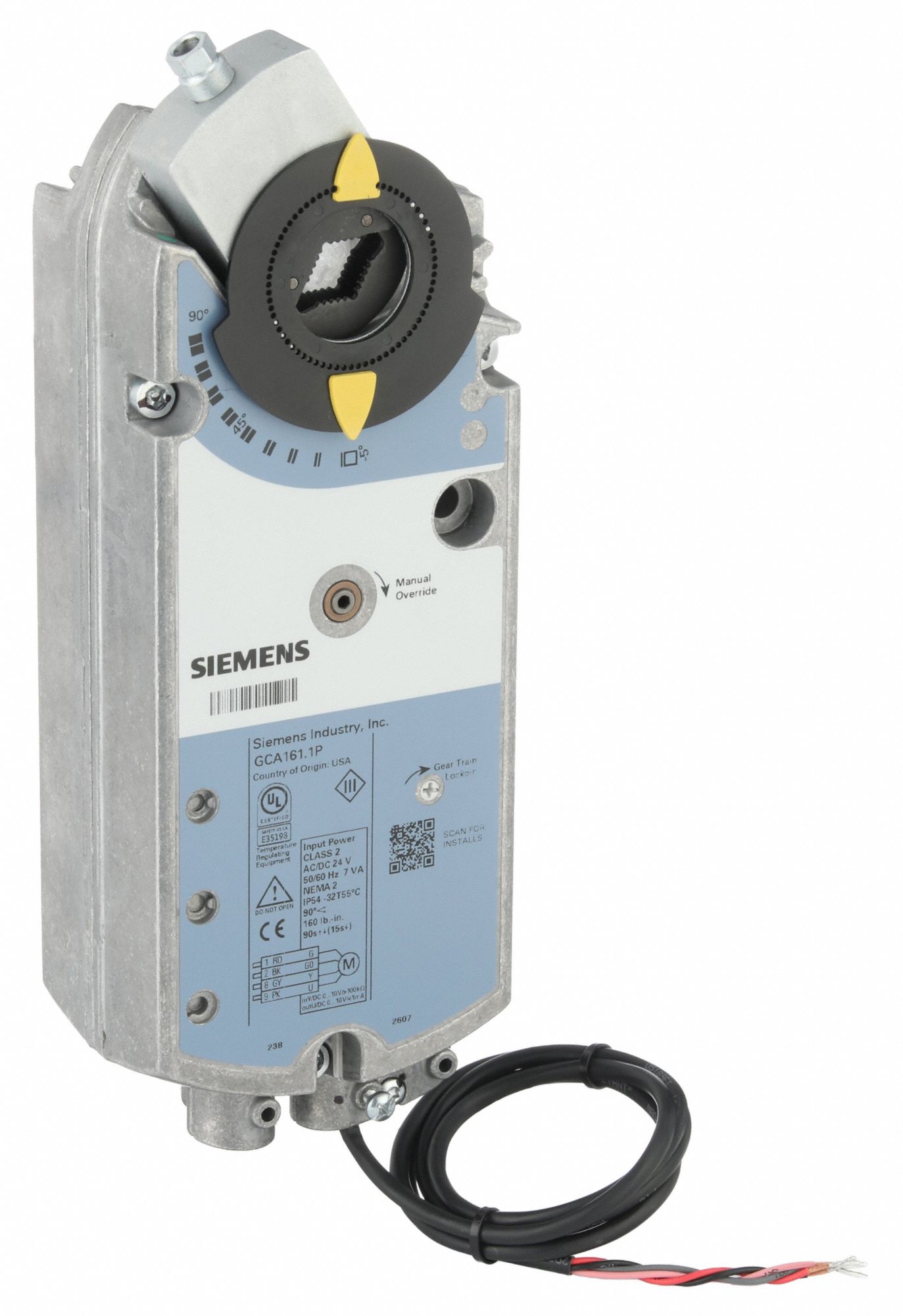 Actuator: Dampers, Proportional, Spring Return, 160 in-lb, 24V AC, Hardwired Plenum Rated Cables