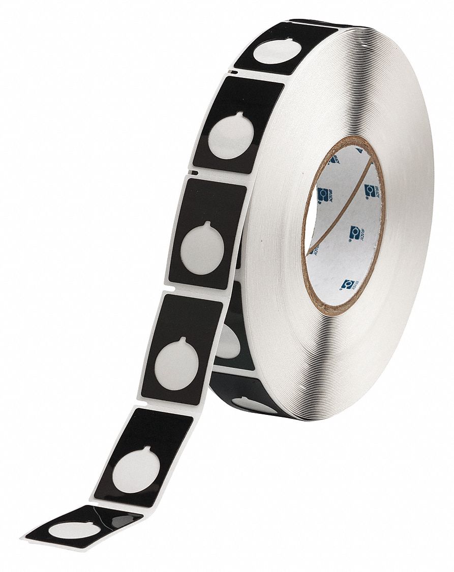 Pre-Cut Label Stock Roll: 1 29/32 in x 1 13/64 in, Polyester, Black (Gloss), 500 Labels per Roll