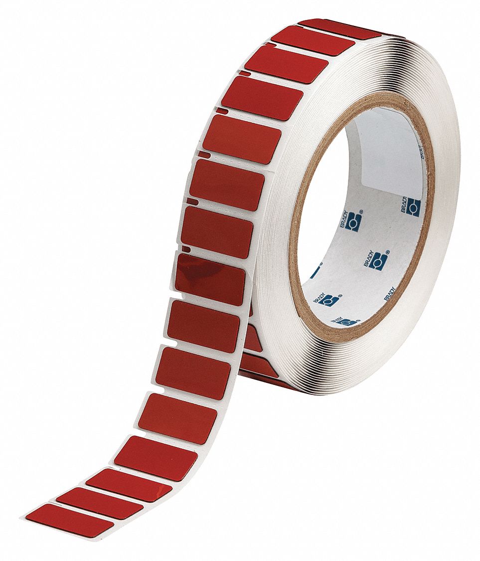 Pre-Cut Label Stock Roll: 31/64 in x 1 1/16 in, Polyester, Red (Gloss), 500 Labels per Roll