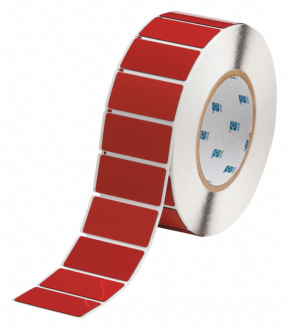 Pre-Cut Label Stock Roll: 1 in x 2 in, Polyester, Red (Gloss), 500 Labels per Roll