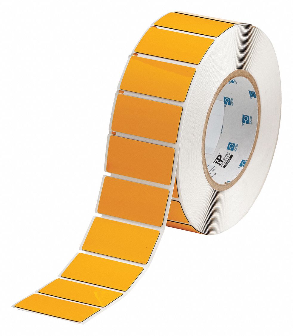 Pre-Cut Label Stock Roll: 1 in x 2 in, Polyester, Yellow (Gloss), 500 Labels per Roll
