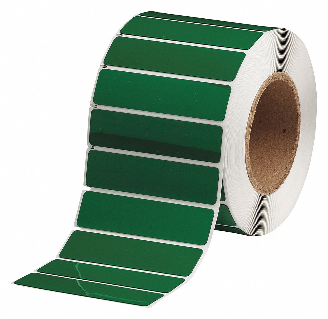Pre-Cut Label Stock Roll: 1 in x 4 in, Polyester, Green (Gloss), 500 Labels per Roll
