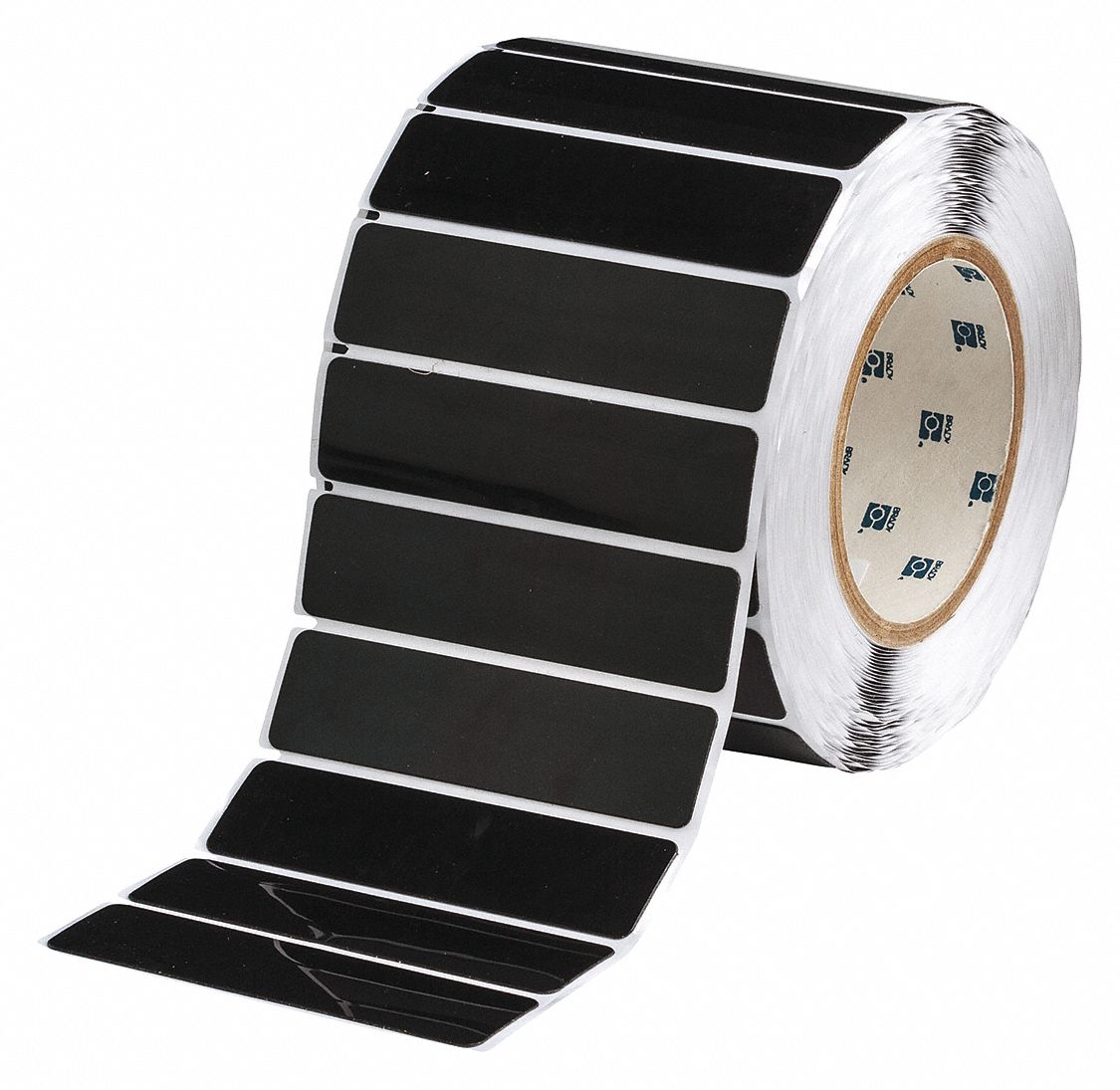 Pre-Cut Label Stock Roll: 1 in x 4 in, Polyester, Black (Gloss), 500 Labels per Roll