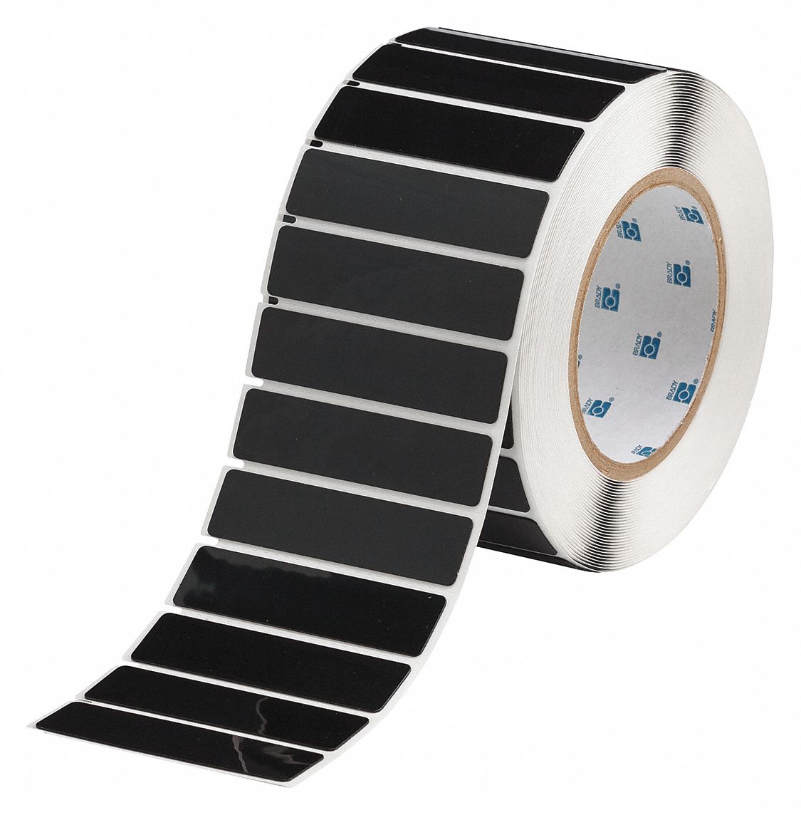 Pre-Cut Label Stock Roll: 3/4 in x 3 in, Polyester, Black (Gloss), 500 Labels per Roll