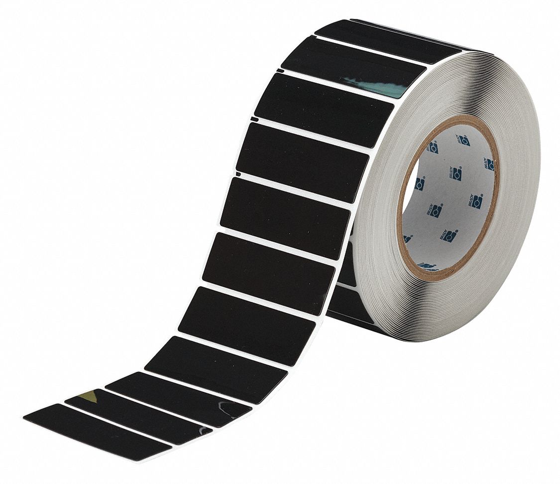 Pre-Cut Label Stock Roll: 1 in x 3 in, Polyester, Black (Gloss), 500 Labels per Roll