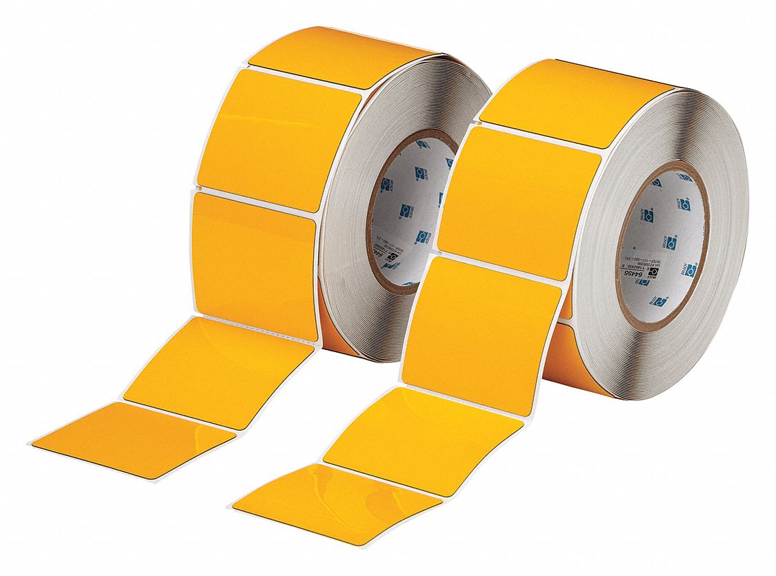 Pre-Cut Label Stock Roll: 2 1/2 in x 3 in, Polyester, Yellow (Gloss), 250 Labels per Roll