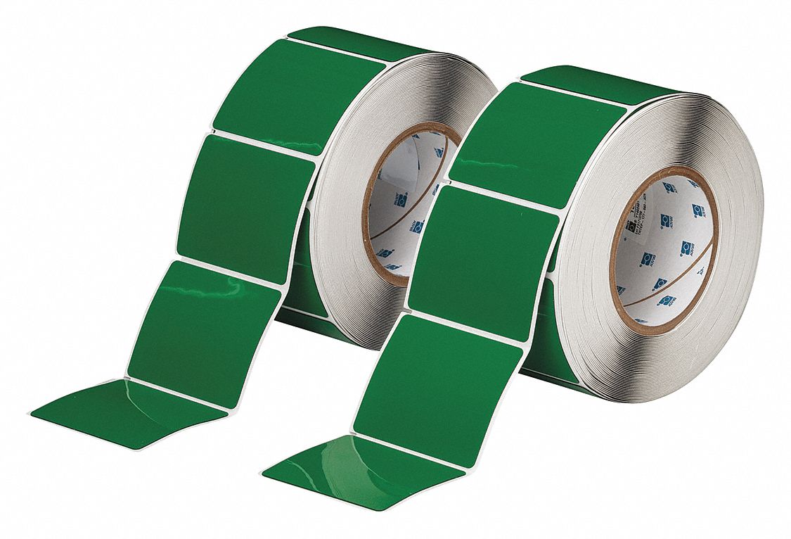 Pre-Cut Label Stock Roll: 2 1/2 in x 3 in, Polyester, Green (Gloss), 250 Labels per Roll