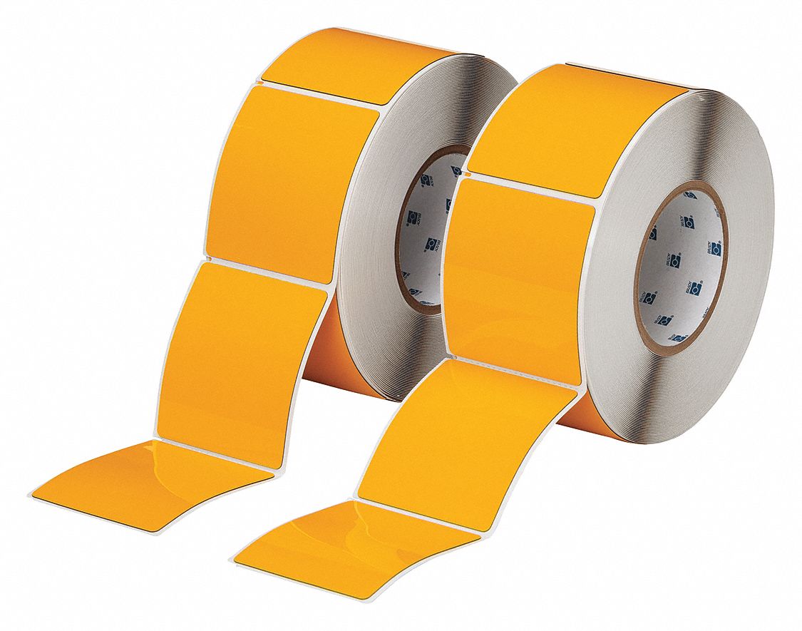 Pre-Cut Label Stock Roll: 3 1/2 in x 3 in, Polyester, Yellow (Gloss), 250 Labels per Roll