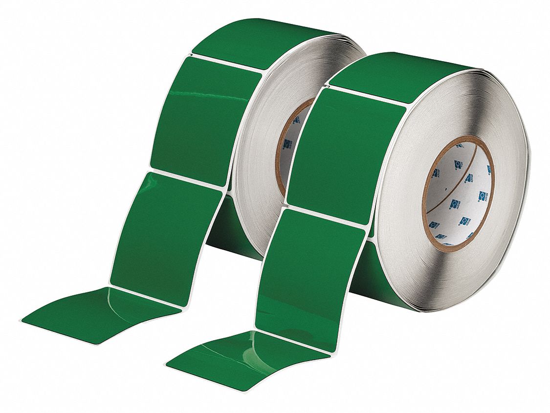Pre-Cut Label Stock Roll: 3 1/2 in x 3 in, Polyester, Green (Gloss), 250 Labels per Roll