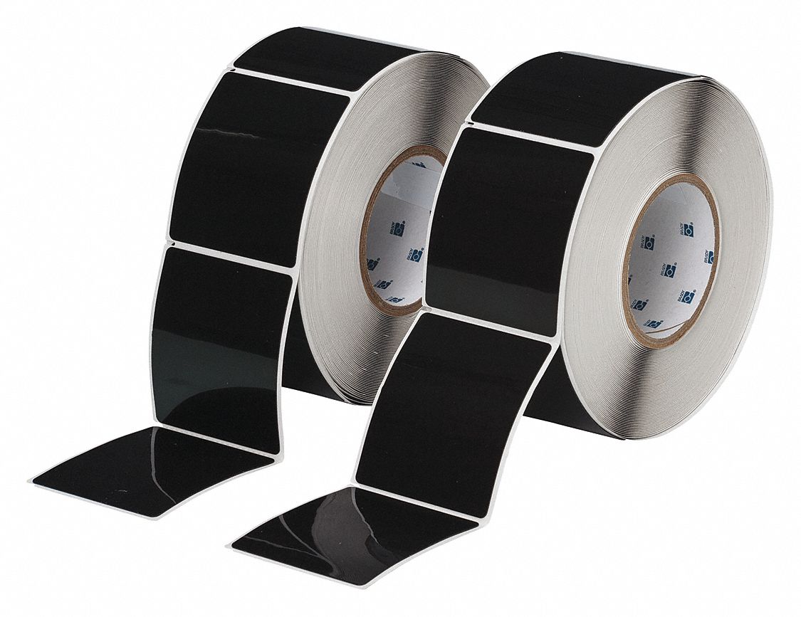 Pre-Cut Label Stock Roll: 3 1/2 in x 3 in, Polyester, Black (Gloss), 250 Labels per Roll