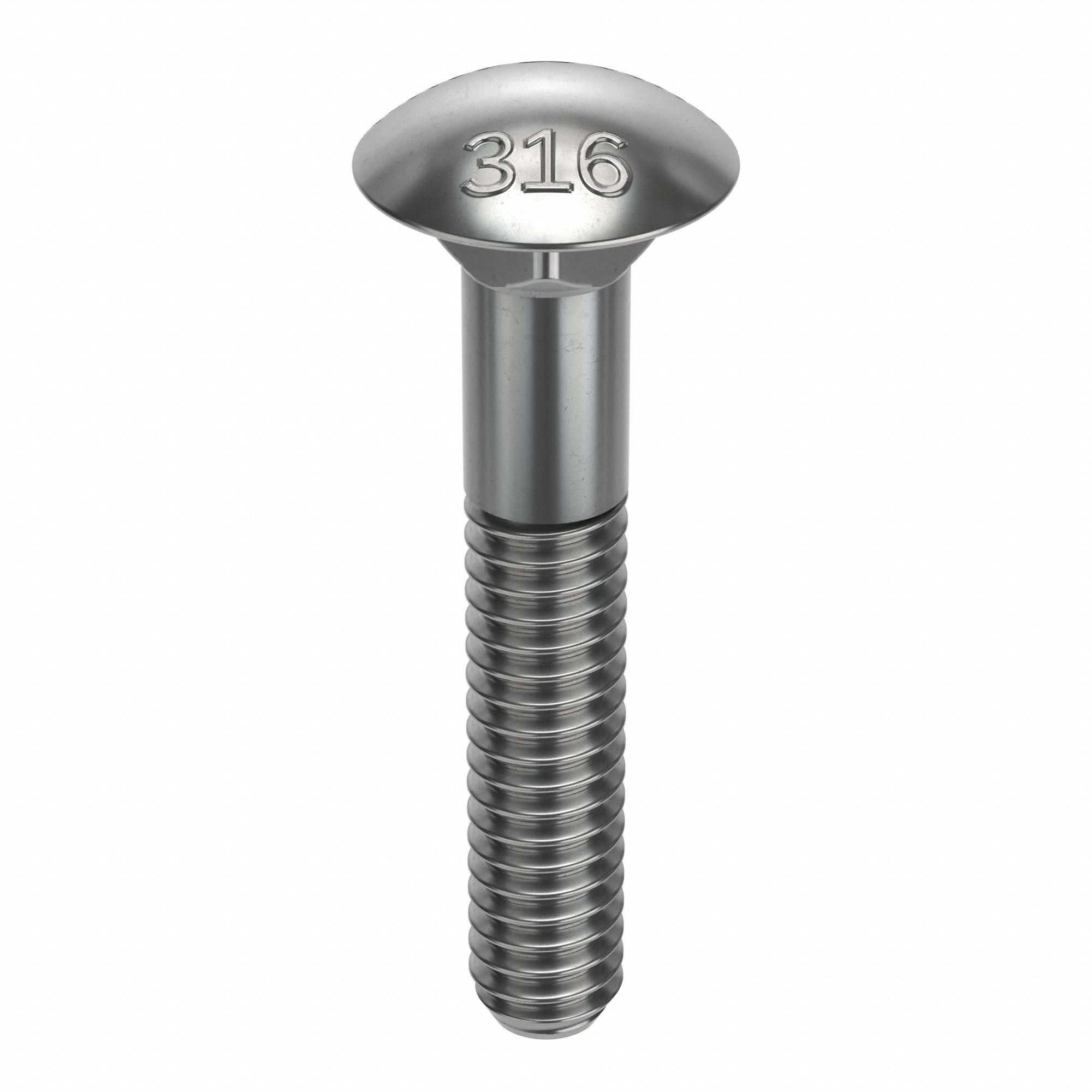 Carriage Bolt: Square Neck, 1/4"-20 Thread Size, 1 1/2 in lg, Stainless Steel, 316, Plain, 1, 200 PK