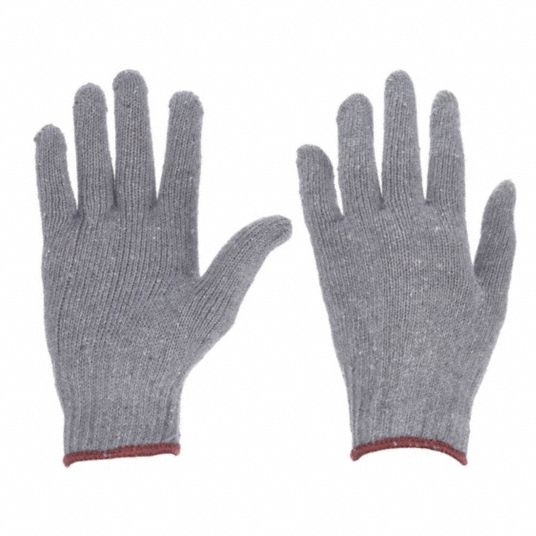 CONDOR Knit Gloves: L ( 9 ), Uncoated, Uncoated, Cotton ( 7 ga ), Full  Finger, Knit Cuff, Gray, 1 PR