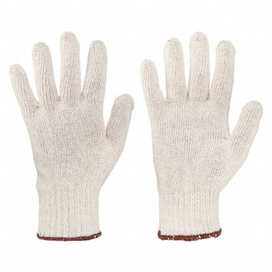 CONDOR Knit Gloves: L ( 9 ), Uncoated, Uncoated, Cotton ( 7 ga ), Full  Finger, Knit Cuff, 1 PR