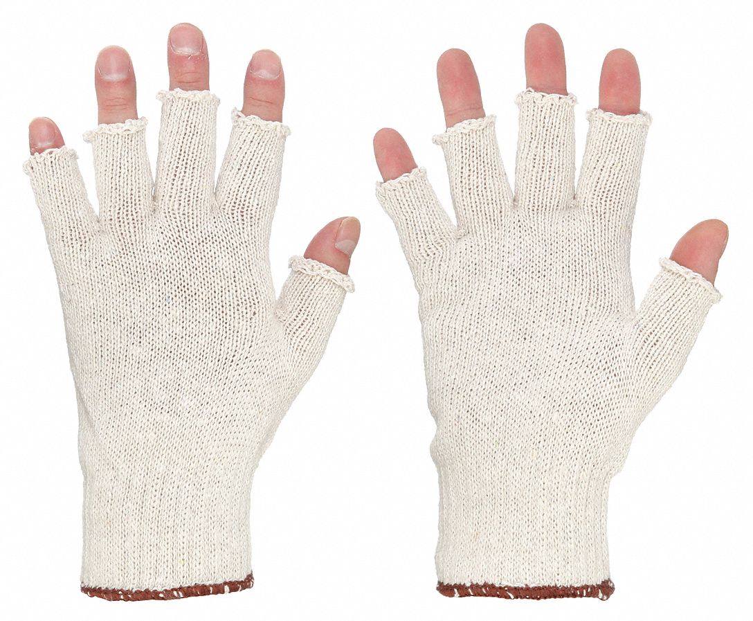 KNIT GLOVES, XL (10), UNCOATED, COTTON, 7 GA, FINGERLESS, KNIT CUFF