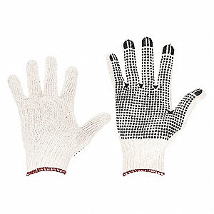KNIT GLOVES, XL (10), DOTTED, PVC, PALM, DOTTED, COTTON, 7 GA, FULL FINGER, WHITE