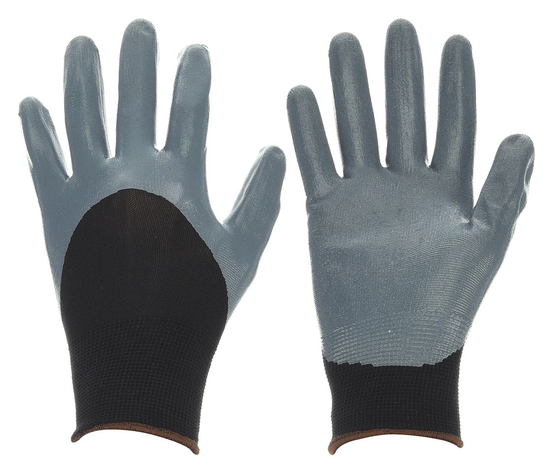 COATED GLOVES,NITRILE/NYLON,M,BLK/GY,PR