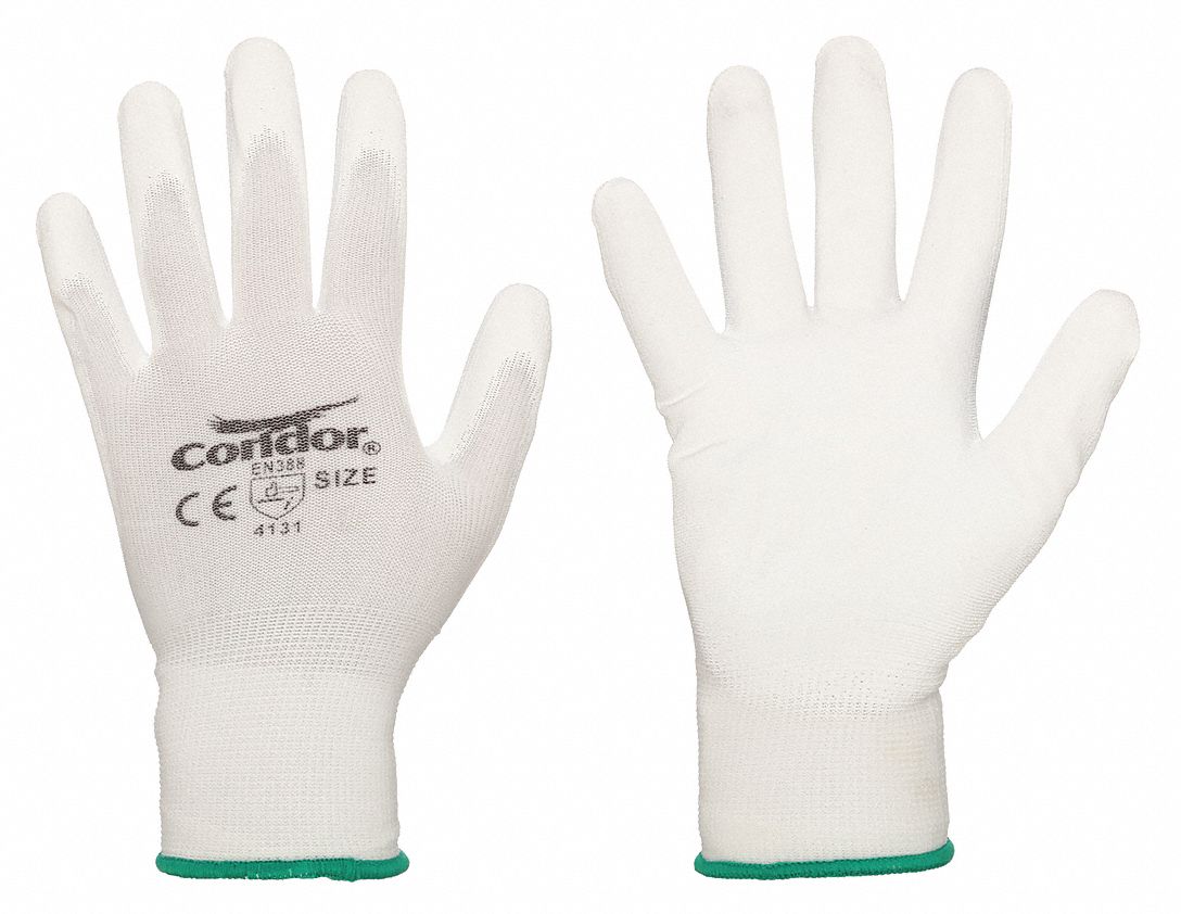 COATED GLOVES,PUR,NYLON,L,WHITE,PR