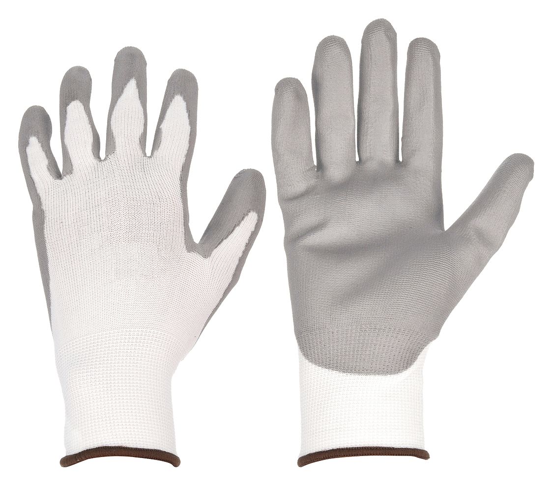 COATED GLOVES,PUR,NYLON,M,GY/WHT,PR